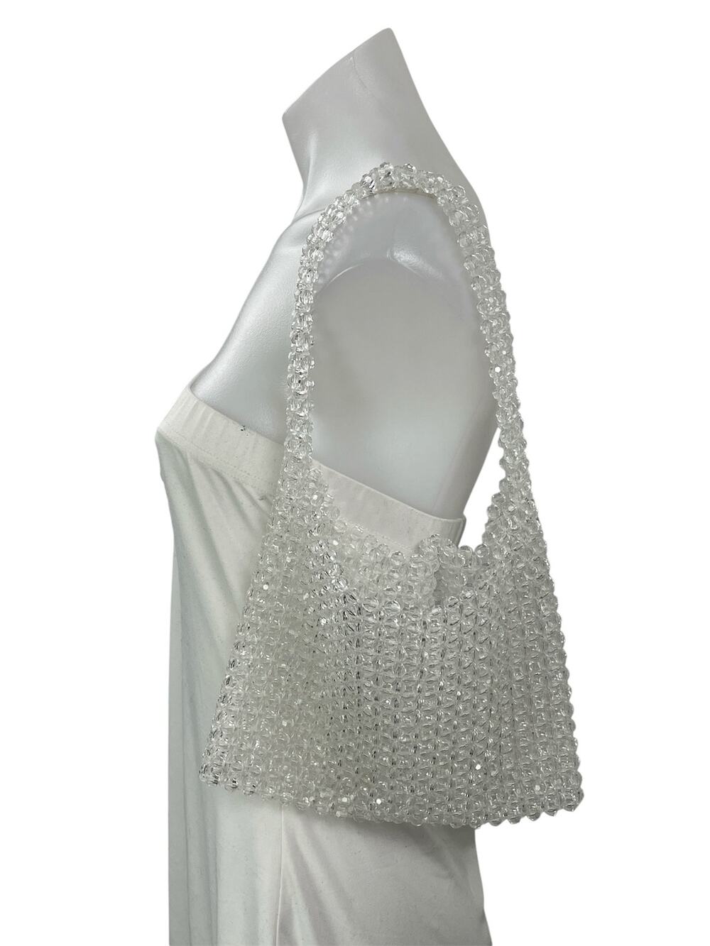 Women's White Beaded Acrylic Translucent Sparkly Shoulder Handbag Size OS